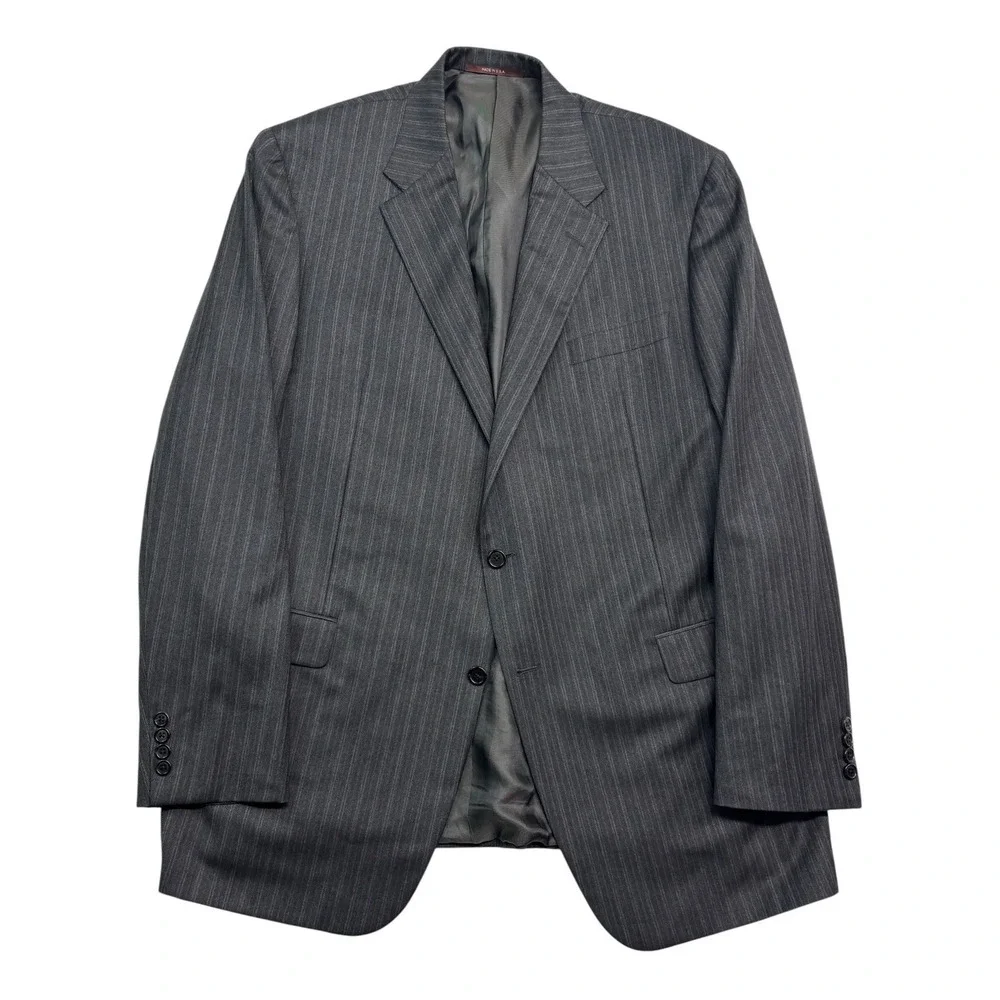 Hickey Freeman 48L 48XL 38x34 Gray Stripe 2pc Pant Suit Loro Piana Super 150s